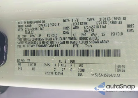 2021 Ford F-150 Lariat from USA, damaged, VIN 1FTFW1E58MFC58112